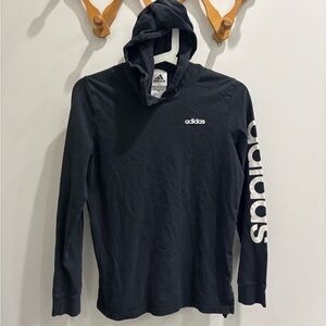 Adidas Black Long Sleeve Hooded Tee with White Logo